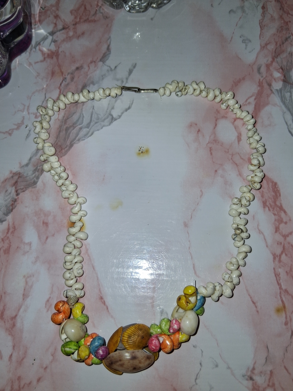 Handmade White Shell Necklace with Multicolor Accent Beads